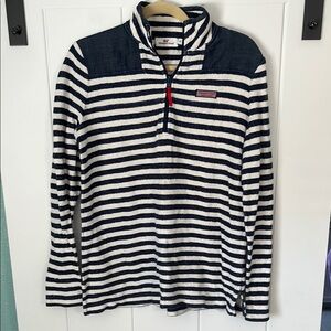Vineyard Vines Navy and White Striped Quater-Zip Pullover